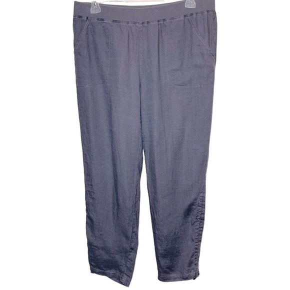 ELLEN Tracy Gray Linen Hi Rise Ankle Pants Pull on Jogger Elastic Band Sz L - Picture 1 of 14